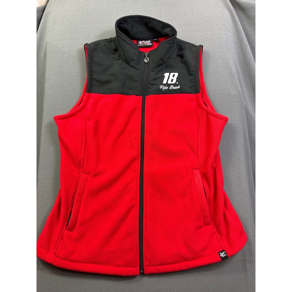 VTG NASCAR Kyle Busch 18 M&Ms Racing Fleece Vest Red Black Large Chase Authentic